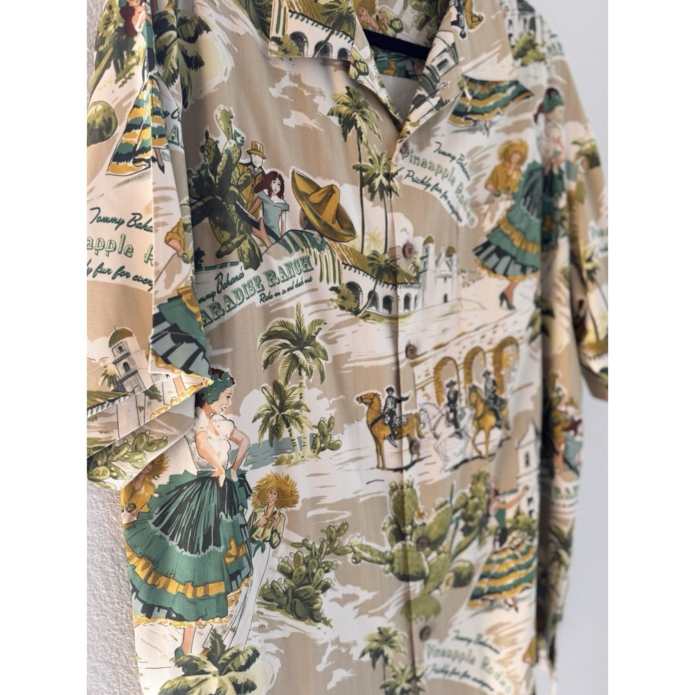 Tommy‎ Bahama Mens M Silk Hawaiian Shirt Cowboy Rodeo Western Mexico Charro Tan